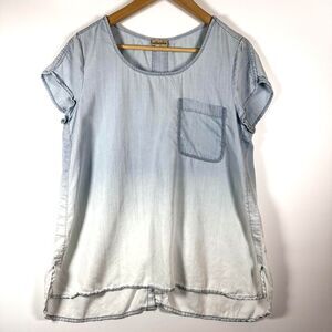 Anthropologie Holding Horses Top Women Medium Blue Tencel Chambray Pocket Blouse